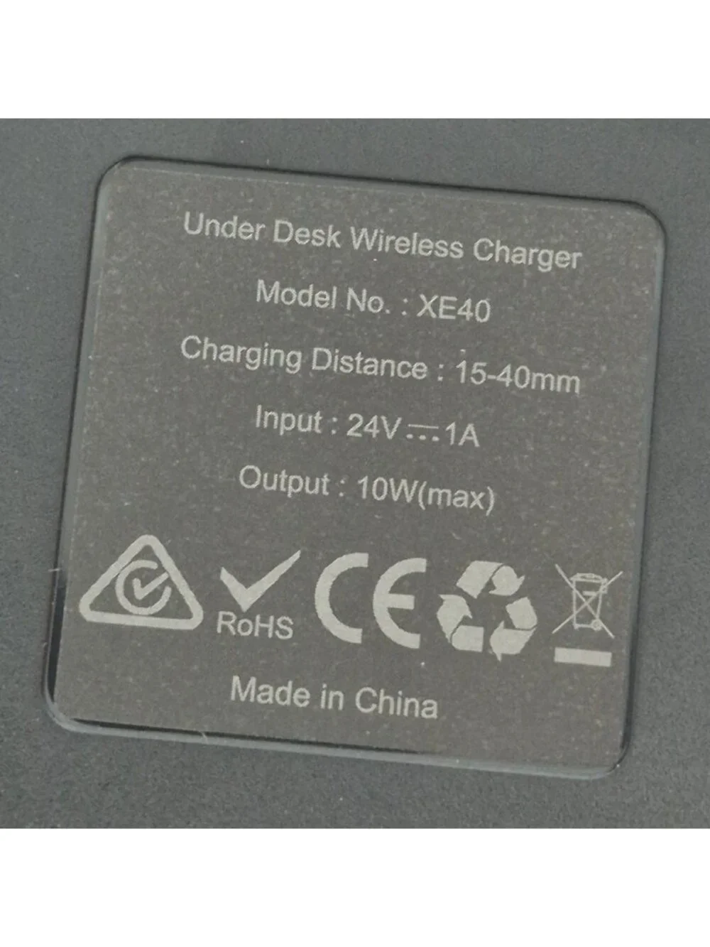 Under Desk Wireless Charger NiiTTER XE40 15-40mm 10W Max Qi Adapter Included